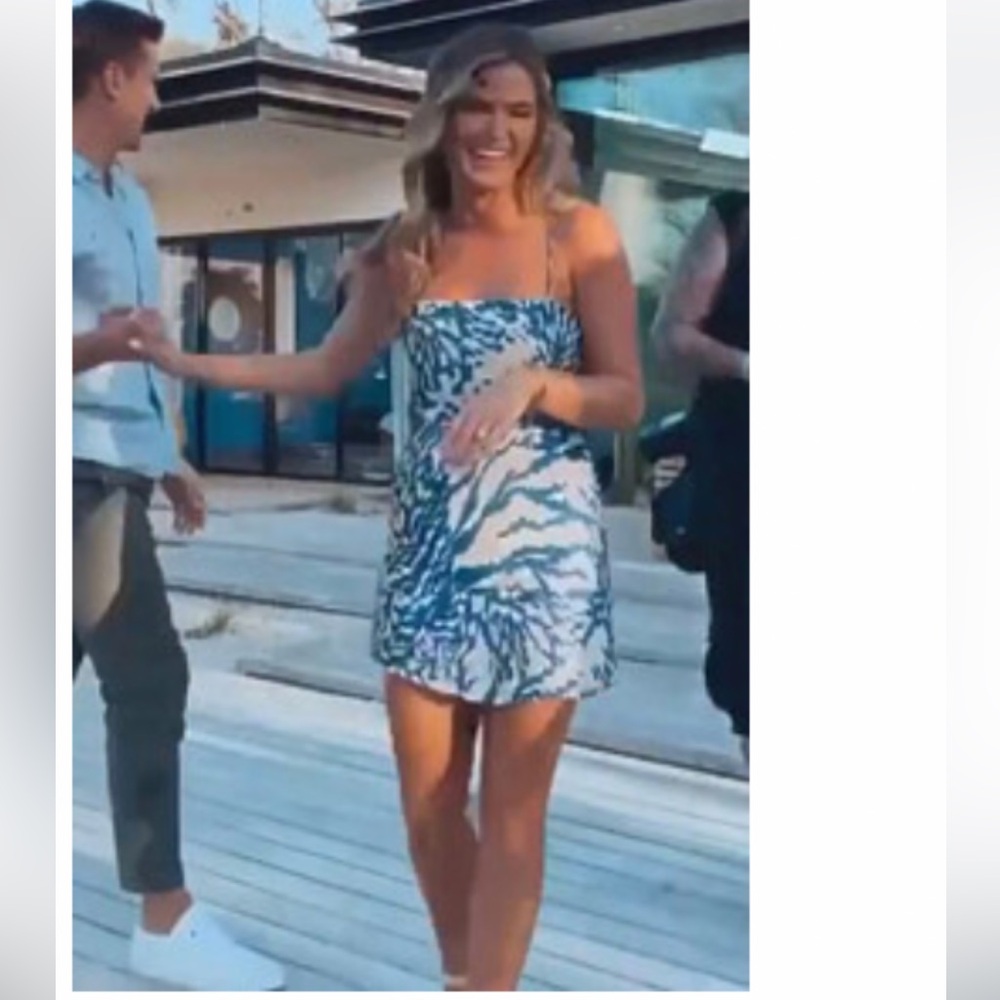 RESA Strapless Dress in Blue and White